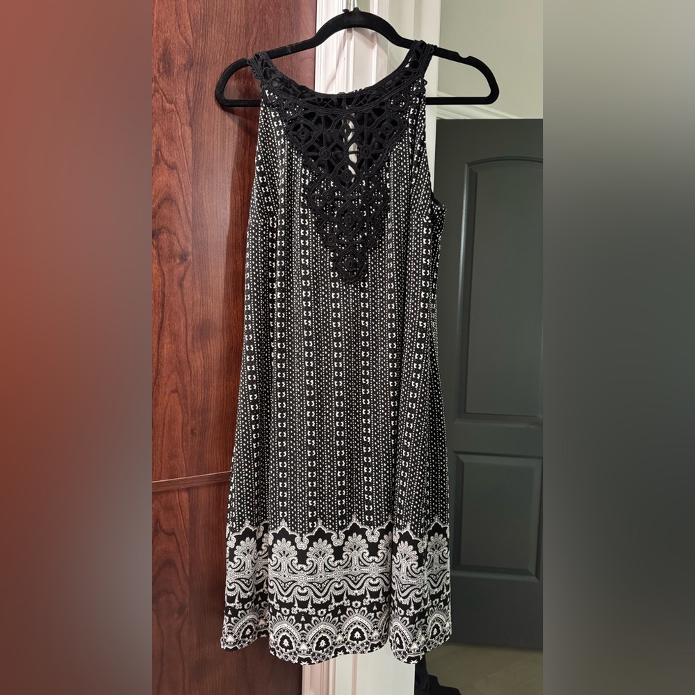 White House Black Market Black and White Patterned Midi Dress